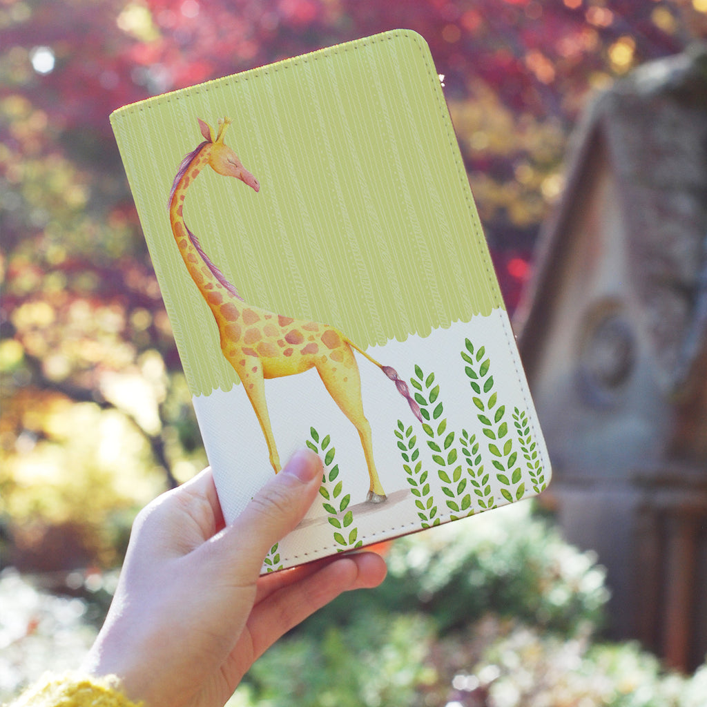 a girl holding personalized RFID blocking passport travel wallet with Cute Animal 2 design