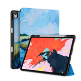 front back and stand view of personalized iPad case with pencil holder and Abstract Painting design - swap