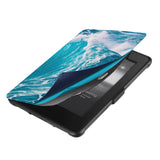 Magnetic attachment ensures cover is securely closed kindle case with Sea Waves design